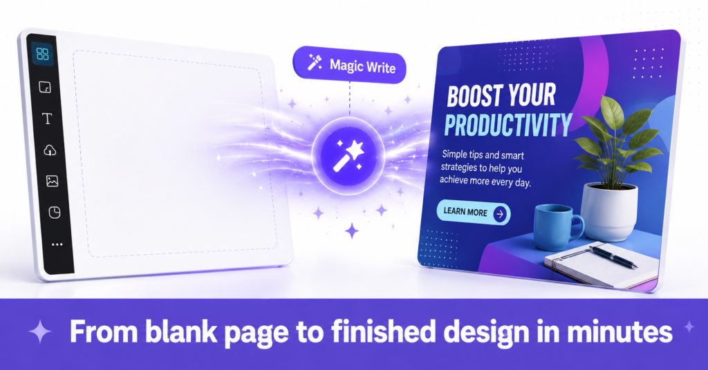 Canva Magic Write turning a blank page into a finished social media design