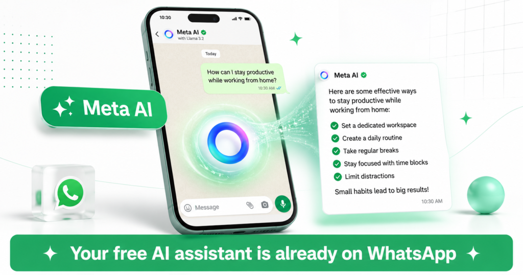Meta AI inside WhatsApp turning a simple message into a helpful AI reply
