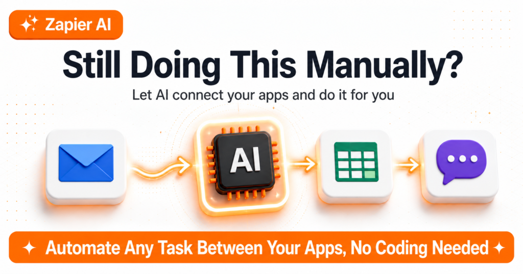 Zapier is an automation tool. It connects your apps and moves information between them automatically