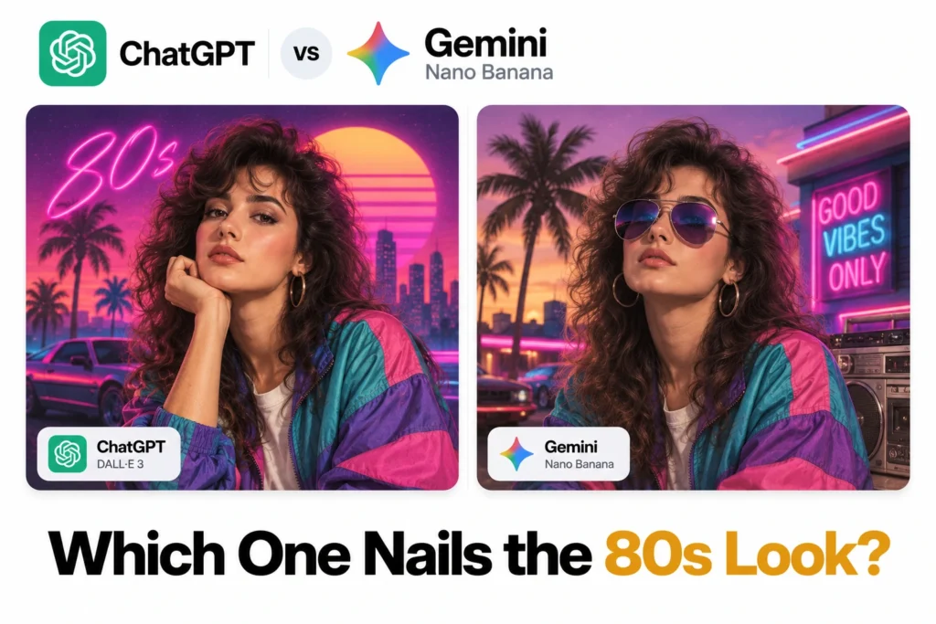 80s AI photo trend comparison using Nano Banana Pro versus ChatGPT
